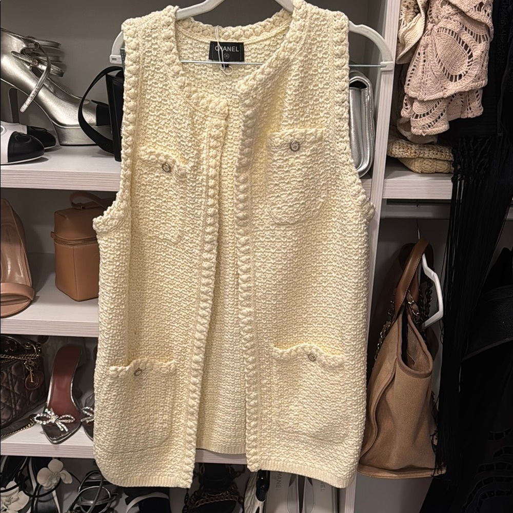 Chanel Cream Cardigan Sweater with Textured Knit